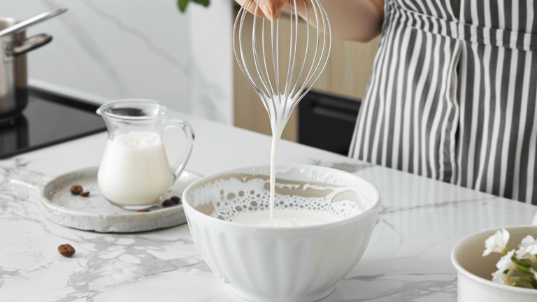 Frothing milk with whisk